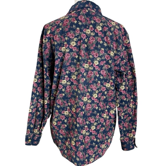 Vintage 90s Micro Corduroy Floral Cottage Shabby Chic Button Down Shirt Medium - Picture 4 of 9